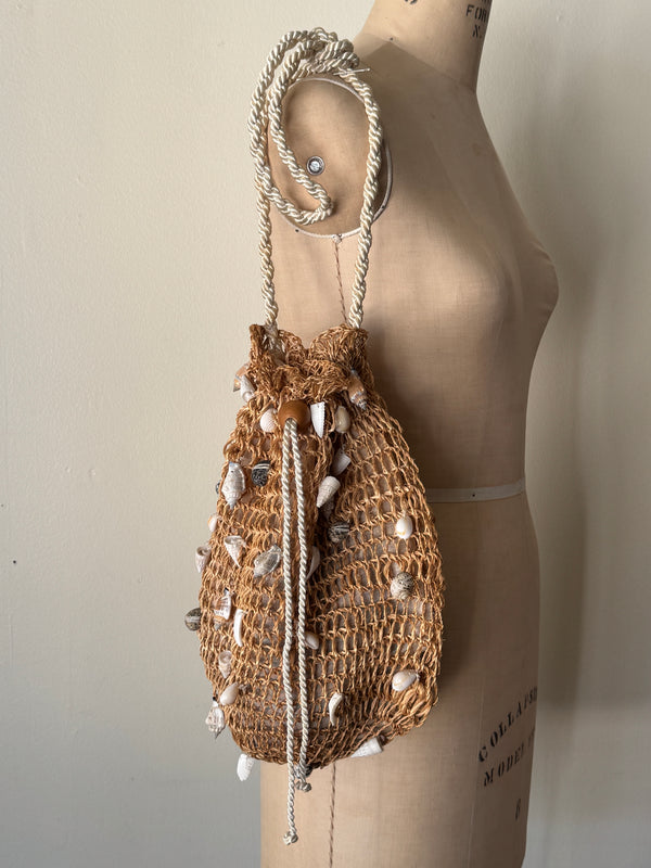 Vintage Seashell & Net Drawsting Purse