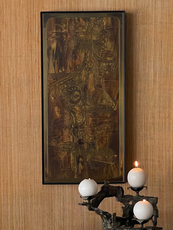 Acid Etched + Oxidized Brass Panel by Bernhard Rohne CIRCA 1970s
