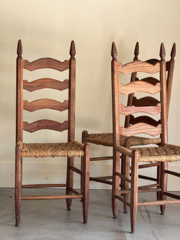 4 Hand Hewn Ladder Back Chairs with Woven Corn Husk Seats by Hunter Family