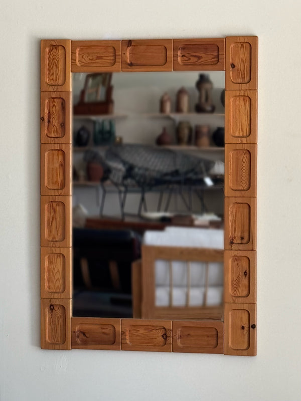 1970s SWEDISH CARVED PINE MIRROR