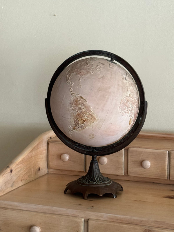 1930s Art Nouveau Globe American, Weber Costello Terrestrial World in plaster