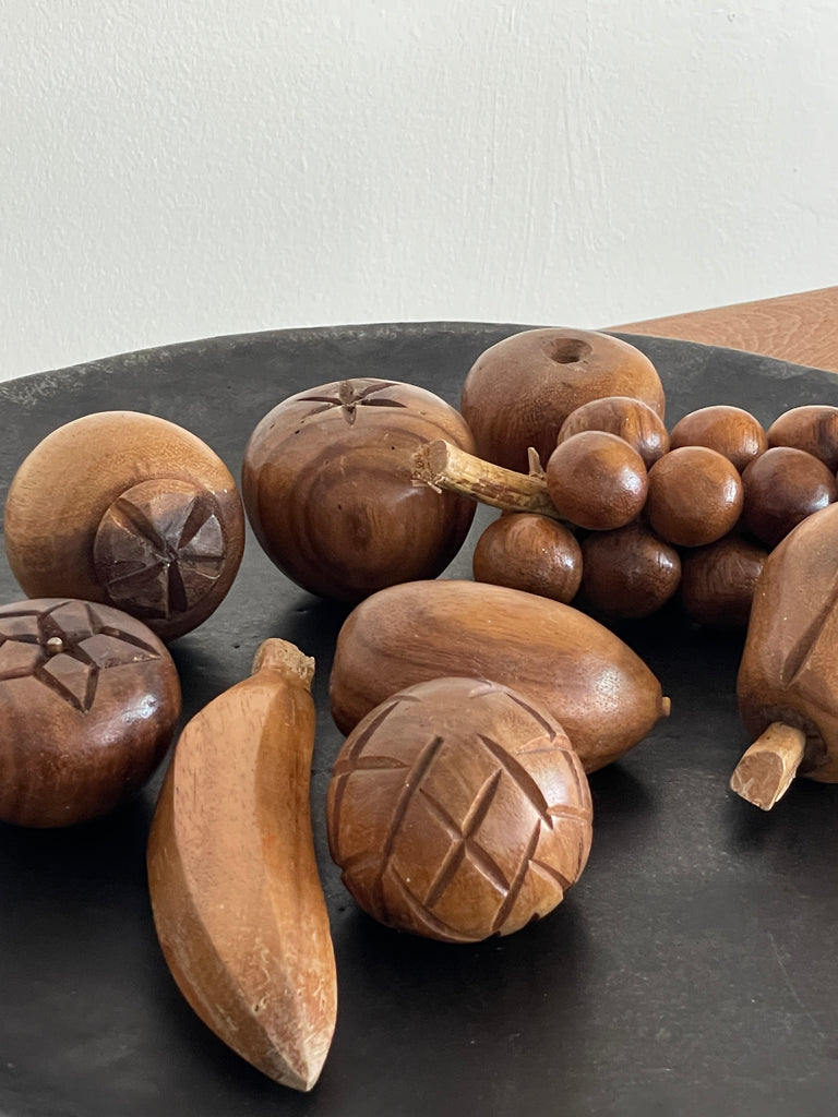 Danish Modern Carved Wooden Fruit in a Bowl - I Like Mikes Mid