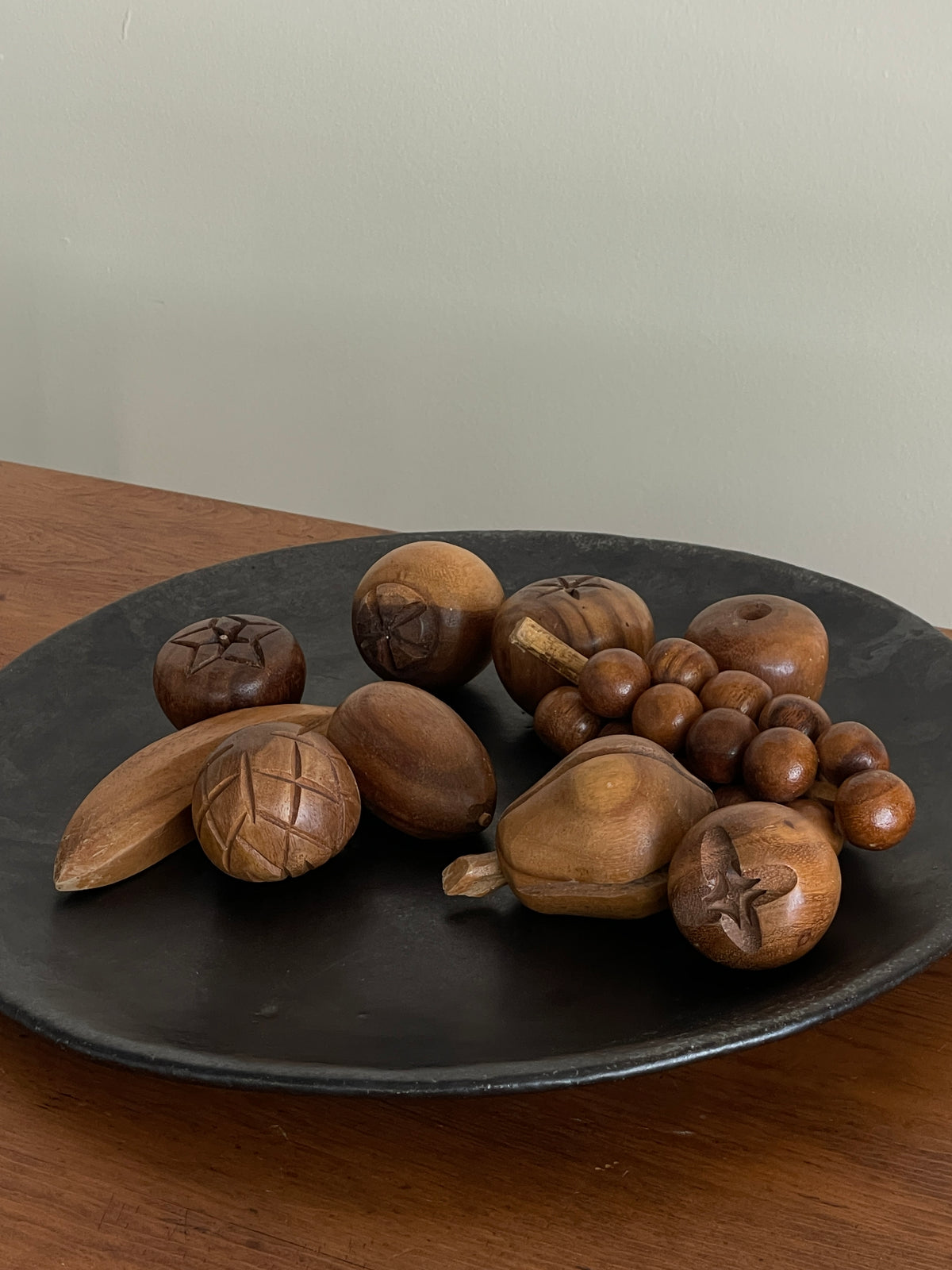 Danish Modern Carved Wooden Fruit in a Bowl - I Like Mikes Mid